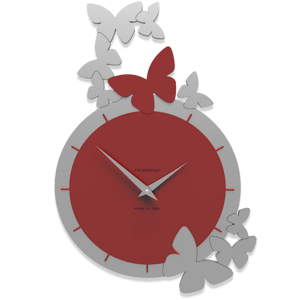 Callea design orologio moderno da parete farfalle legno grigio rosso rubino