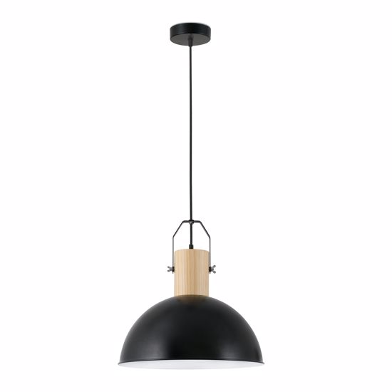 Lampadario cupola nera da cucina elemento in legno