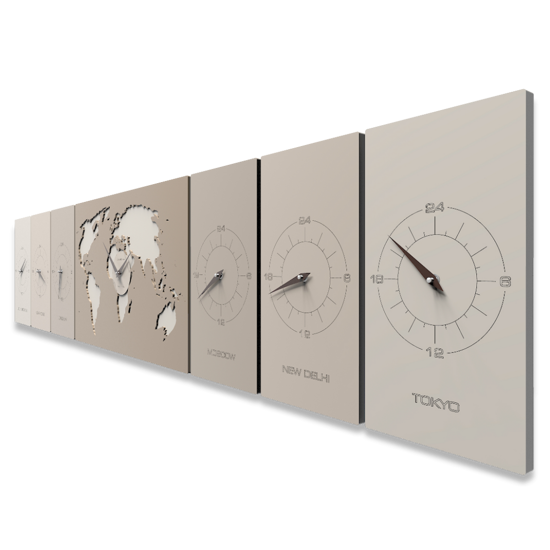Callea design cosmo grande orologio da parete planisfero legno colore caffelate fusi orari