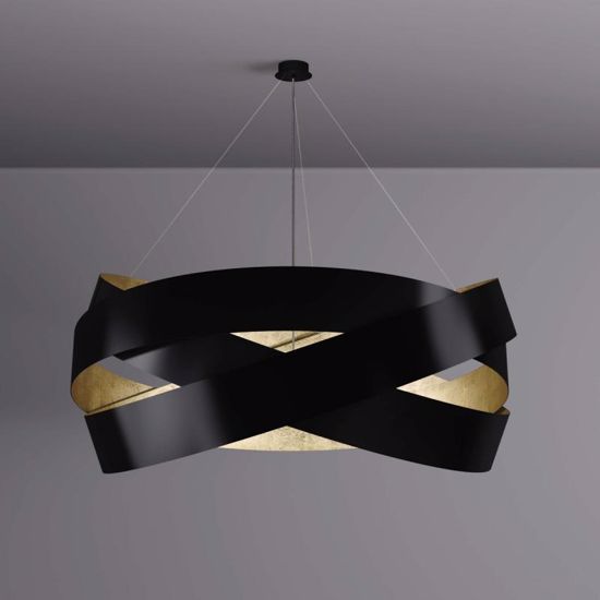 Lampadario led moderno 33w 3000k 60cm nero interno foglia oro pura