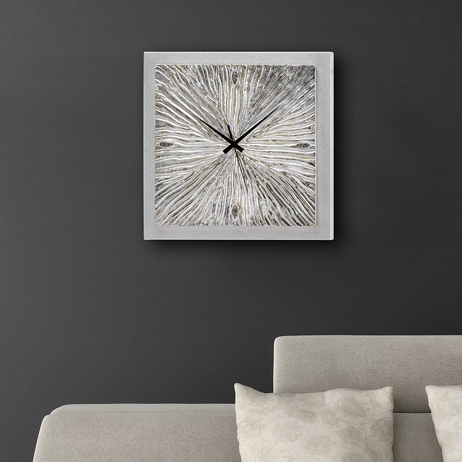 Grande orologio decorativo da parete per soggiorno sole argento - E01