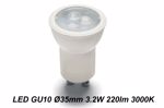 Lampadina led 3.2w 3000k 220lm gu10 35mm 220v ottica 50&deg;