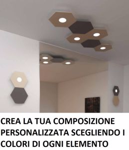 Top light plafoniera led componibile 2 luci + 2 placche foglia oro