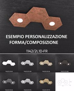 Plafoniera led 2 luci con placca decoro grigio antracite toplight hexagon da disimpegno