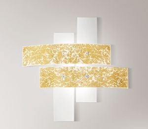 Grande plafoniera moderna 91cm gea luce lara vetri bianco foglia oro per salone