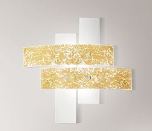 Plafoniera 50cm gea luce lara vetri bianco foglia oro per camera da letto moderna