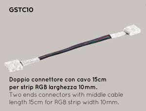 Gea luce confezione 10 pz doppio connettore con cavo 15cm per striscia led rgb 10mm