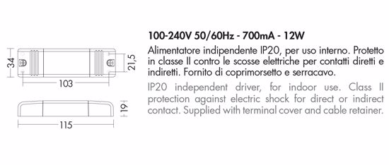 Driver trasformatore ts407 max 12w 100-240v 50/60hz - 700ma