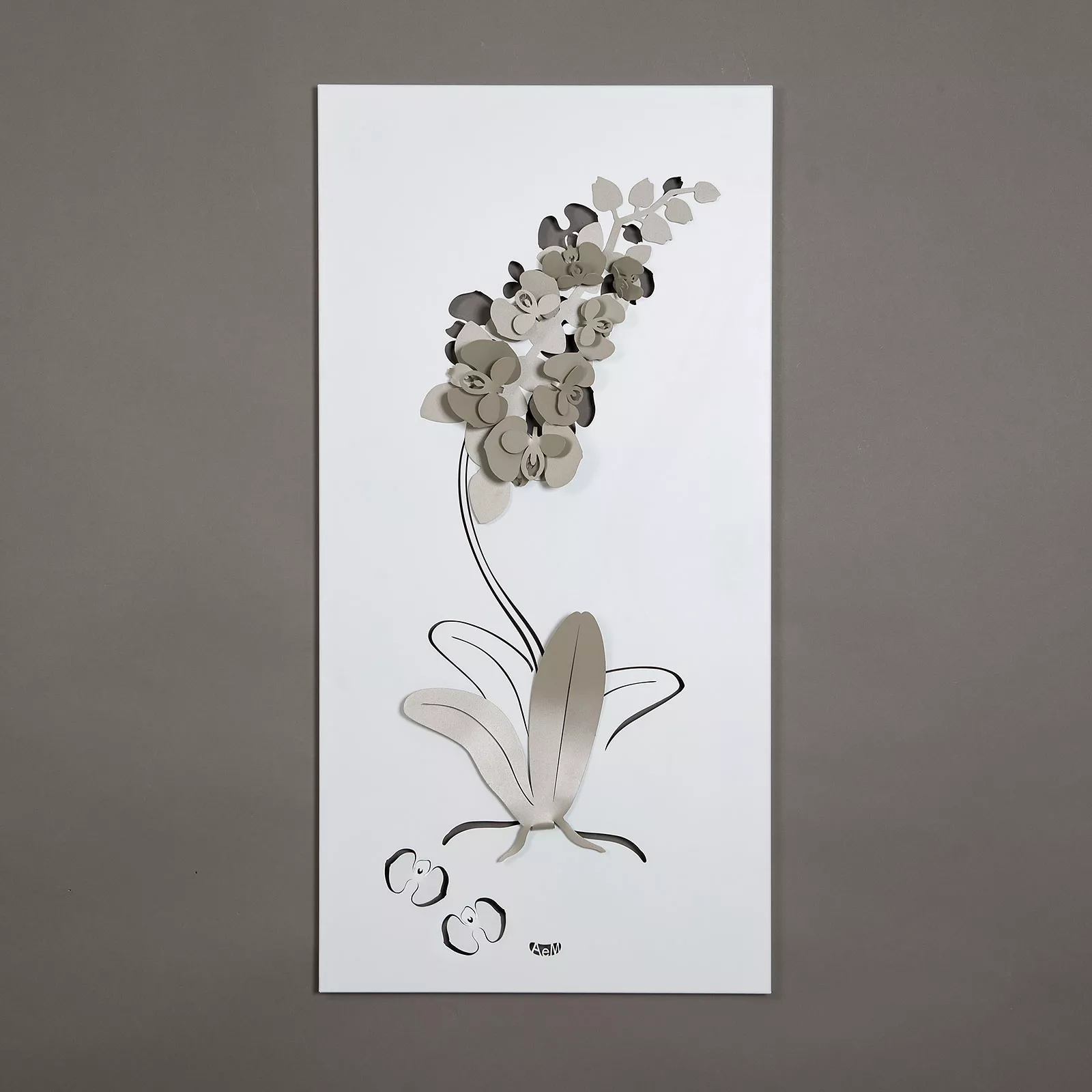 Quadro verticale moderno metallo orchidea sabbia bianco - 44AA