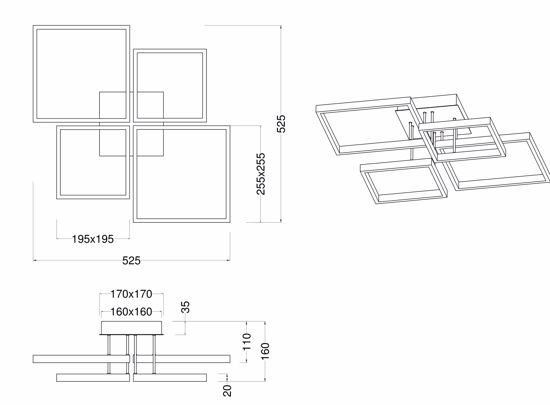 Plafoniera design moderna quadrati nera 24w 3000k dimmerabile