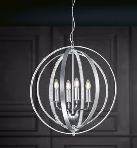 Lampadario sfera a sospensione cromo con cristalli stile contemporaneo