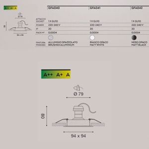 Faretto quadrato da incasso soffitto alluminio gea luce zenit