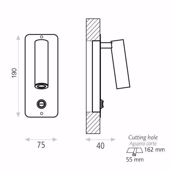 Applique da incasso per comodino camera da letto 3w 3000k nero