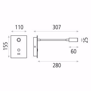 Applique comodino per camera da letto led 3w 3000k bianco presa usb