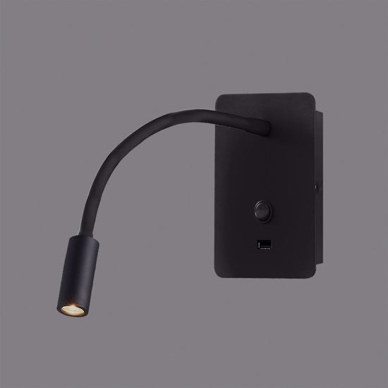 Applique camera da letto multifunzione  3w 3000k usb nero luce orientabile