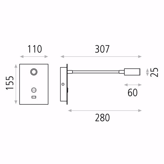 Applique camera da letto multifunzione  3w 3000k usb nero luce orientabile