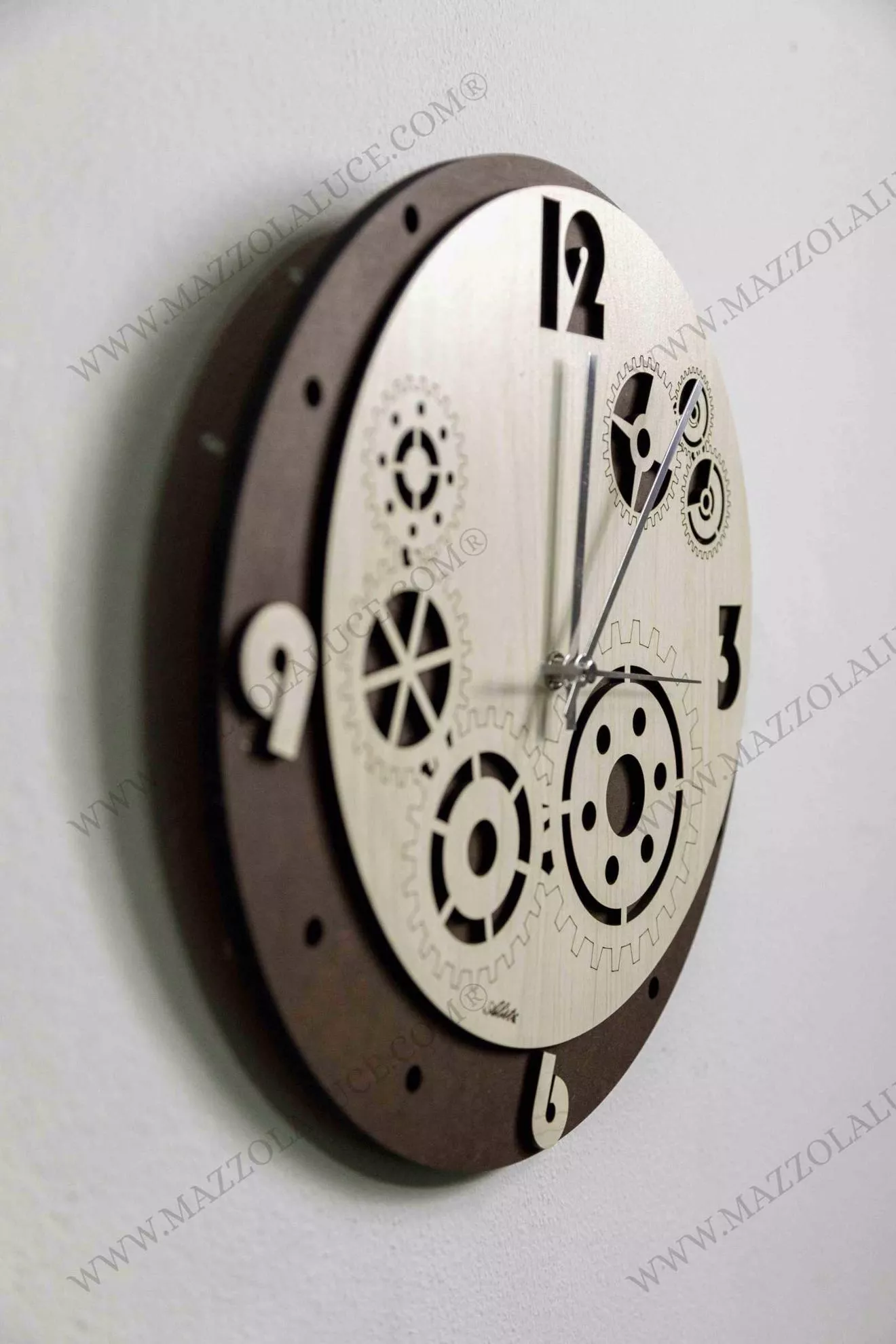 Orologio da parete legno ingranaggi 50cm marrone rotondo design - 4684