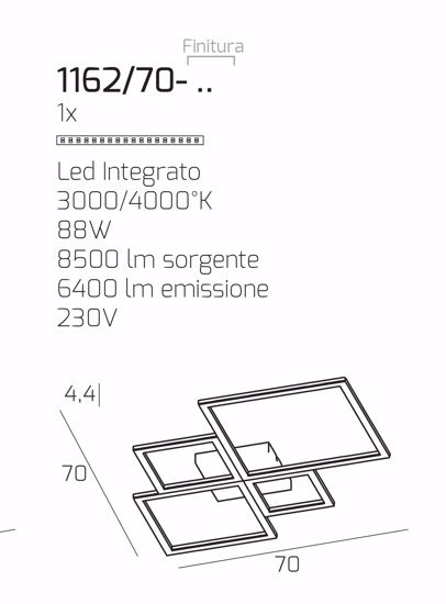 Plafoniera quadrata moderna oro toplight four squares 88w 4000k