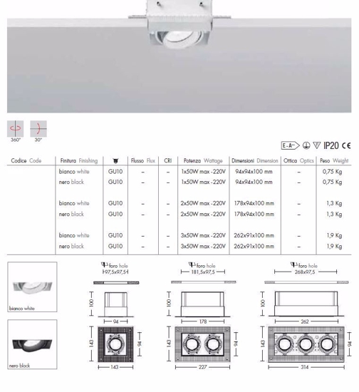 Faretto da incasso per controsoffitto orientabile gu10 bianco