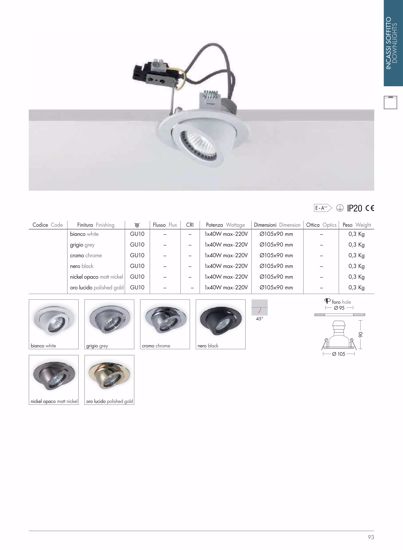 Faretto oro lucido da incasso per controsoffitto gu10 220v luce orientabile