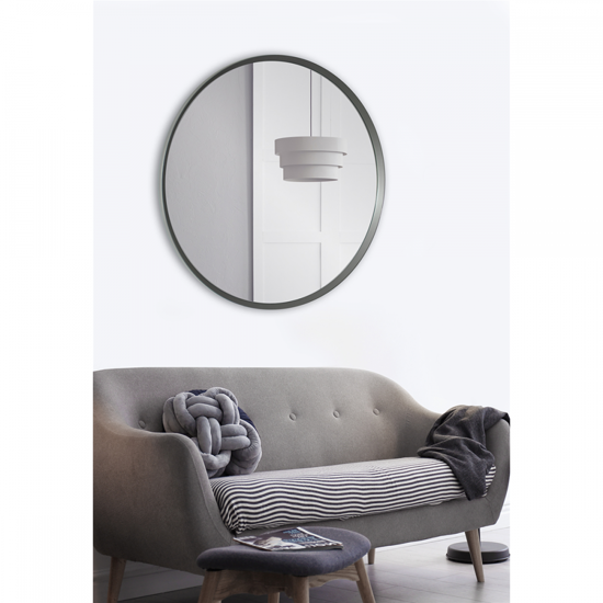 Specchio da parete rotondo moderno con cornice legno antracite 78cm