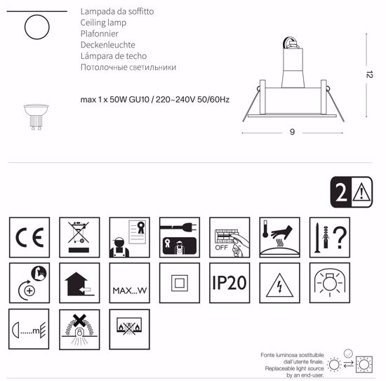 Ideal lux funky fi faretto quadrato da incasso per cartongesso cromo