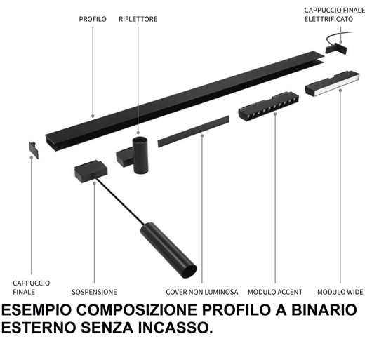 Ideal lux arca pendant faretto per binario monofase led 20w 4000k 48v nero ottica 30