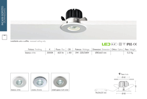 Faretto da incasso led 5w 3000k per doccia bagno ip65 bianco rotondo 220v