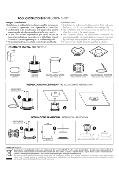 Faretto da incasso  5w 3000k per doccia bagno ip65 bianco rotondo 220v