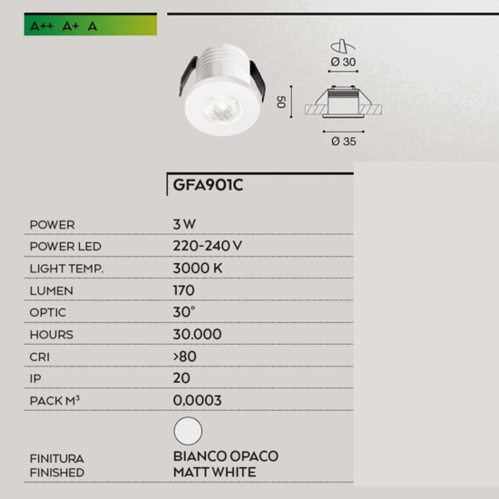 Faretto da incasso  3w 3000k 220-240v gea luce glam rotondo bianco per controsoffitto