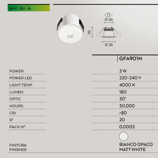 Gea luce glam faretto  da incasso 3w 4000k rotondo bianco