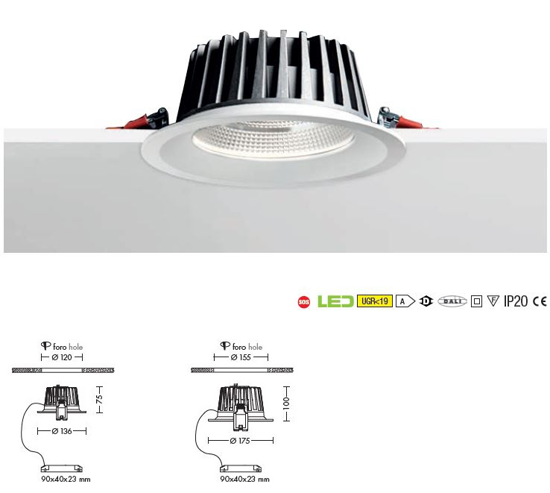 Faretto a led da incasso 15w 3000k per controsoffitto dimmerabile rotondo bianco 220-240v