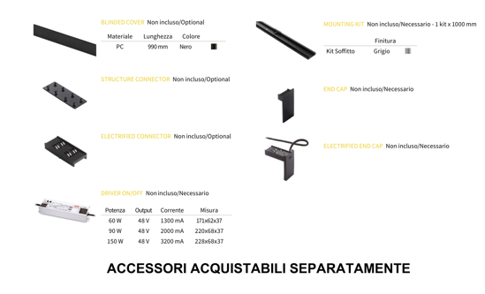 Arca ideal lux profilo binario a plafone monofase 1mt nero per faretti led