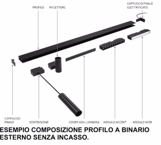 Ideal lux arca binario profilo a plafone 3mt monofase nero per faretti led