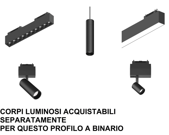 Arca ideal lux binario da incasso 3mt profilo nero monofase 48v per faretti led