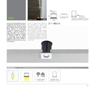 Faretto da incasso led bagno doccia 220-240v ip65 1w 3000k quadrato cromo