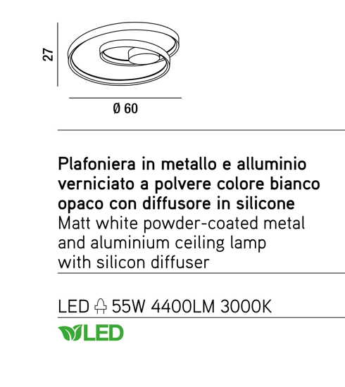 Plafoniera led 55w 3000k bianca   ritmo perenz illuminazione