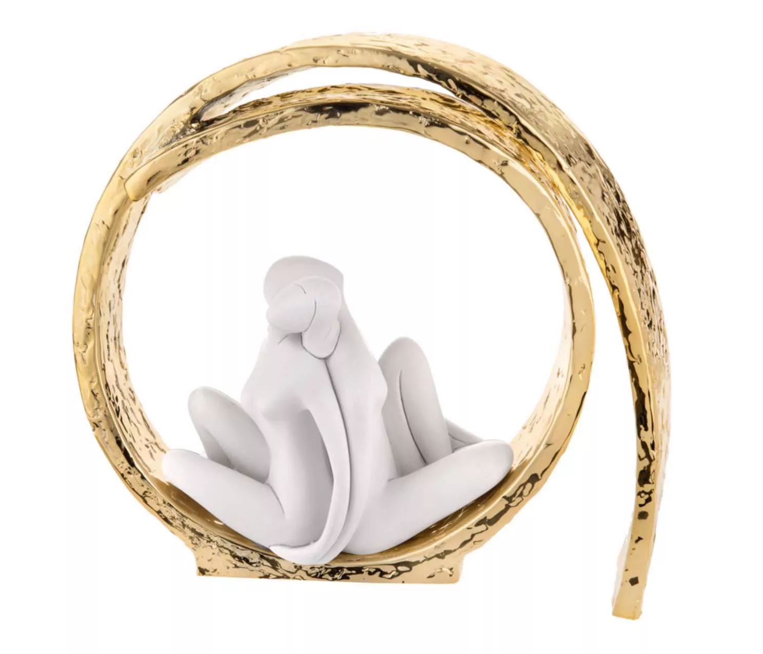 Scultura da tavolo moderna gesso decorato mani bianche cuore dorato - 837E