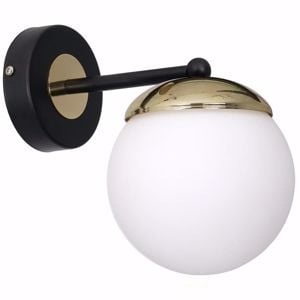 Lampada da parete boccia vetro bianco struttura oro nero