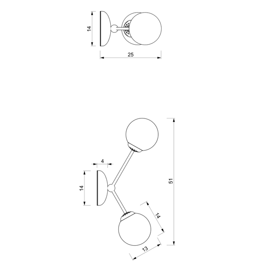 Applique da parete due luci dna bianco cromo sfere vetro