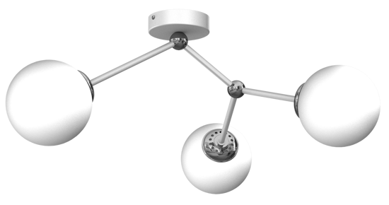 Plafoniera moderna dna 3 luci bianca inserti cromo sfere vetro bianco