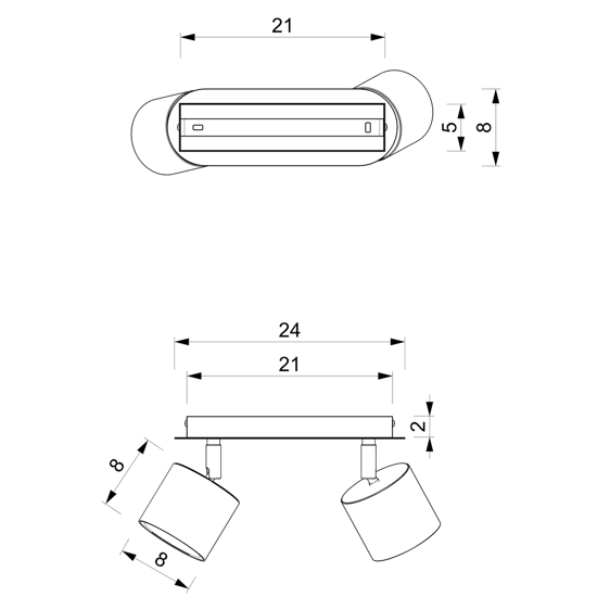 Plafoniera con 2 faretti led orientabili neri