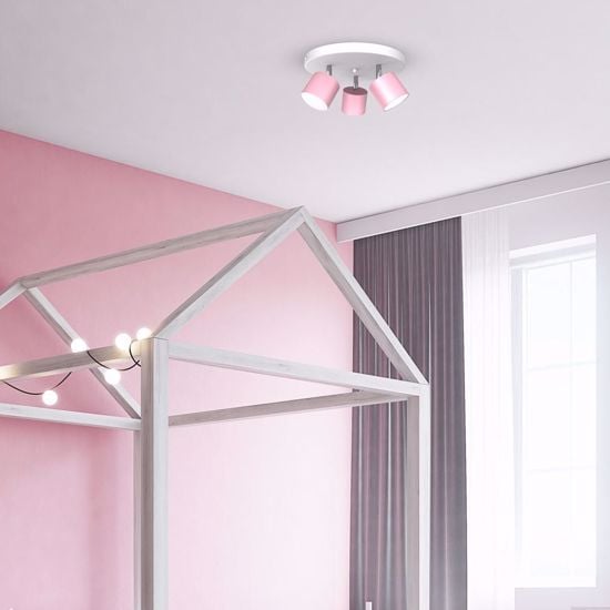Lampada da soffitto rosa per cameretta bambina 3 luci faretti led orientabili