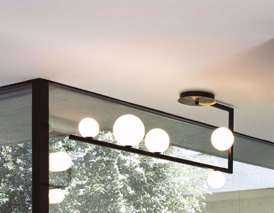 Plafoniera birds pl5 ideal lux sfere vetro bianco metallo nero oro