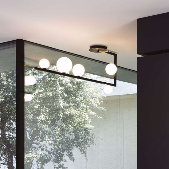 Plafoniera birds pl5 ideal lux sfere vetro bianco metallo nero oro