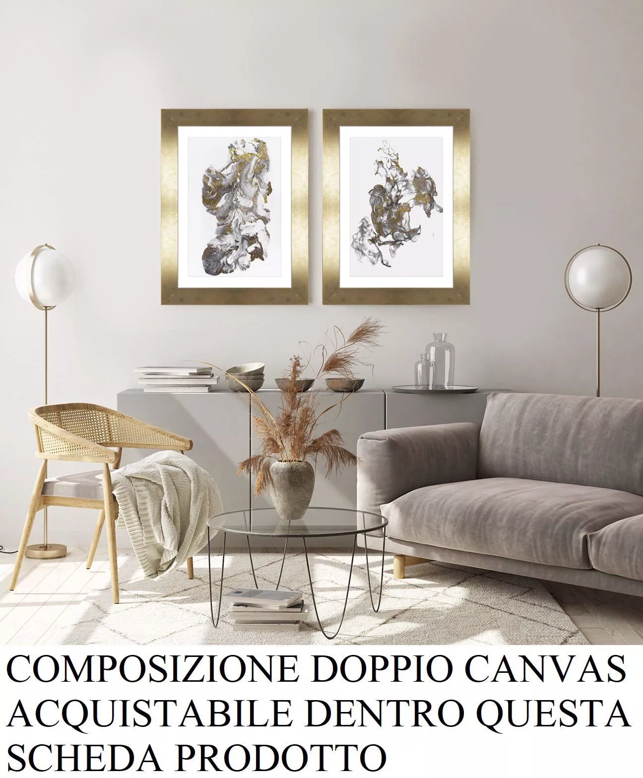 Quadro astratto lusso verticale elegante 63x83 cornice oro per