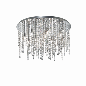 Royal pl12 plafoniera da salotto rotonda cromo pendenti cristallo molato ideal lux