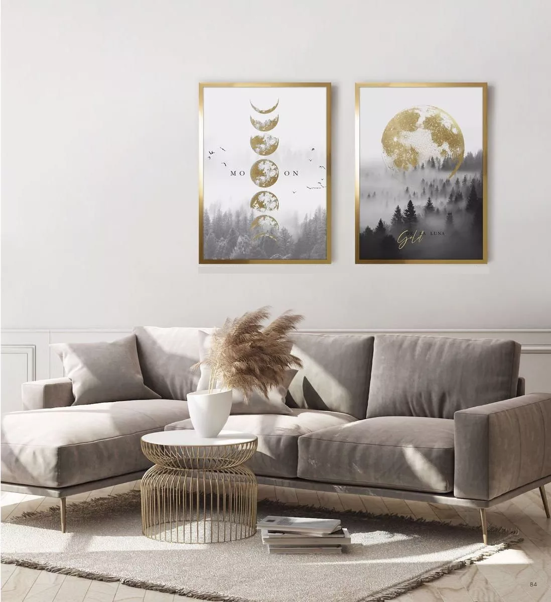 Coppia quadri astratti per soggiorno eleganti 73x73 cornice oro