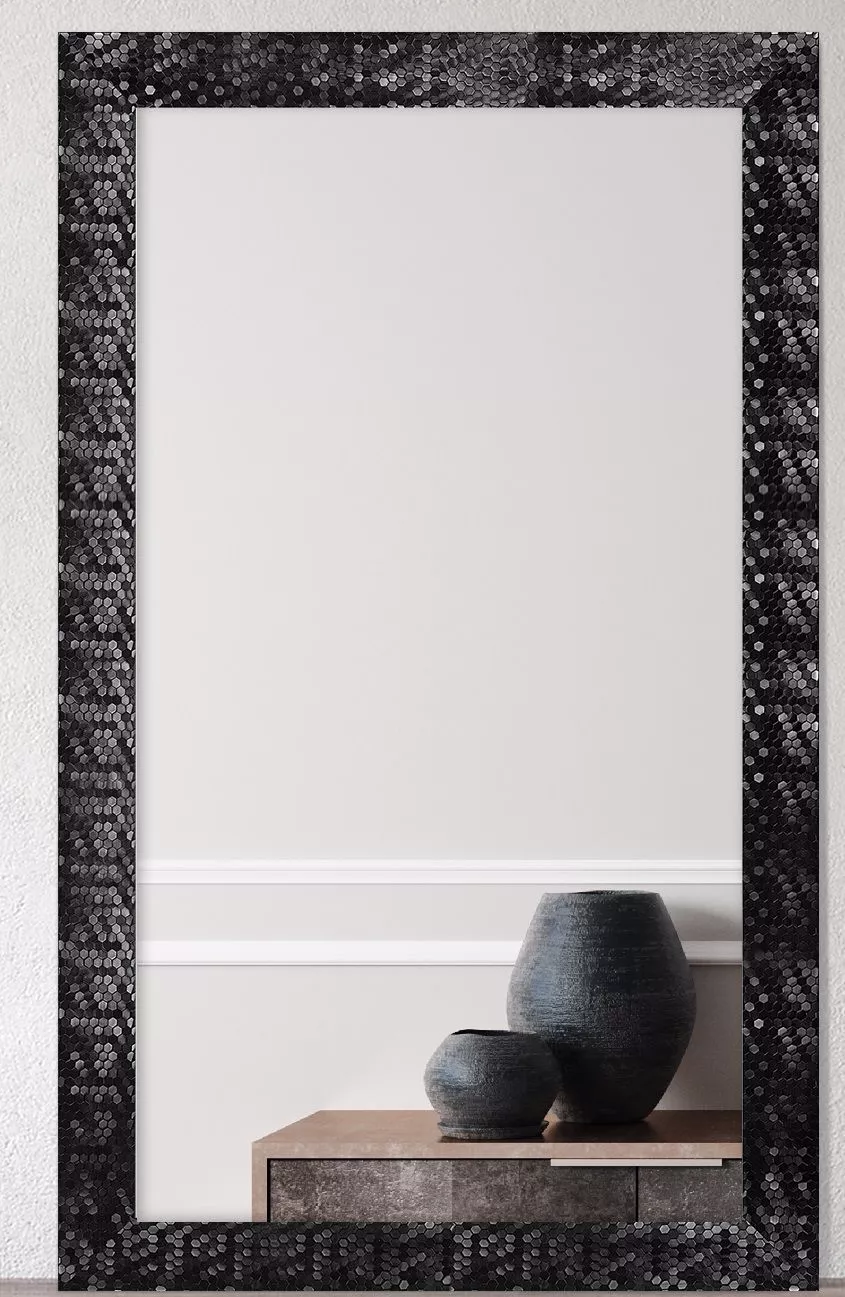 Specchio decorativo 50 cm con cornice nera e gancio in corda - Wiki