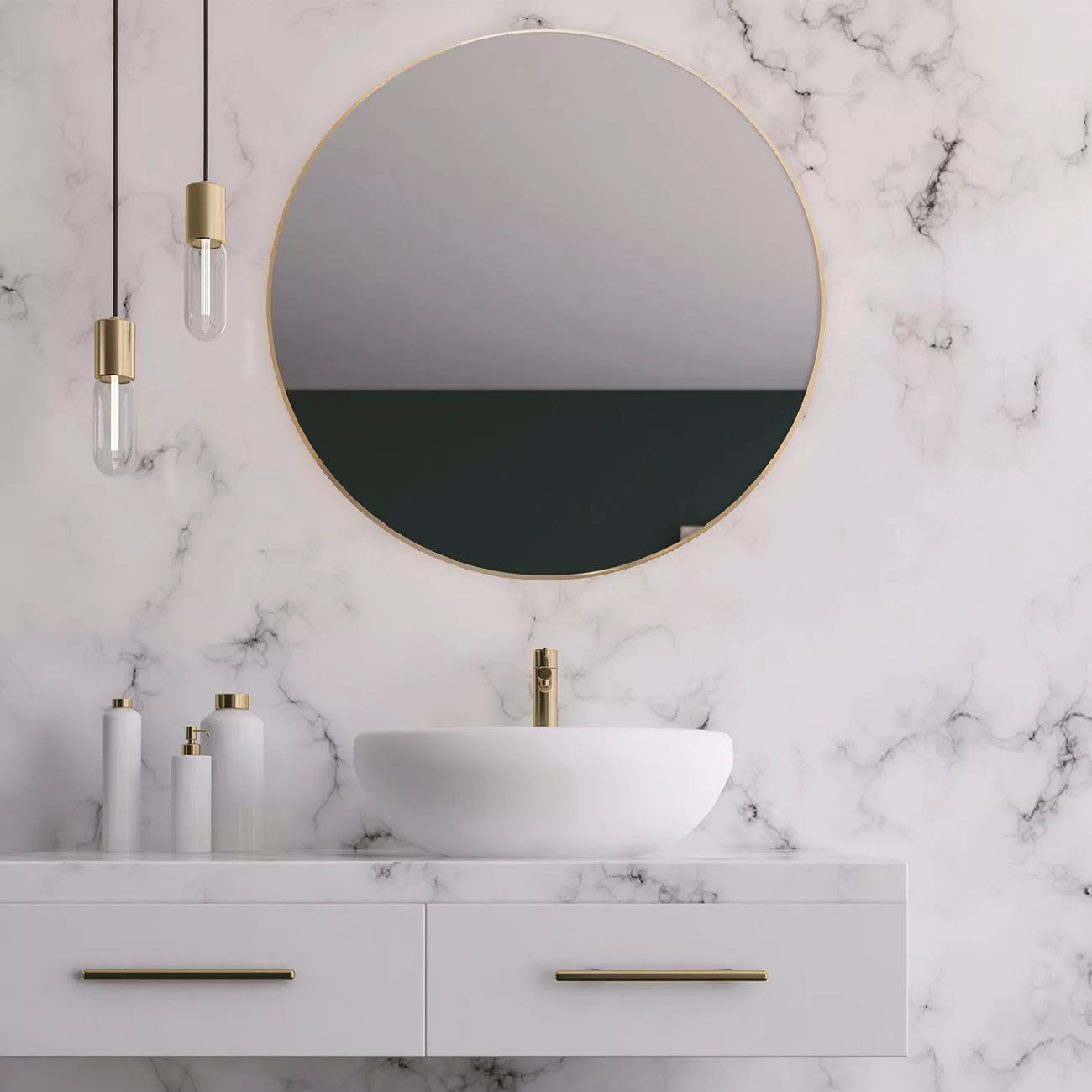 Specchio rotondo 80cm da parete cornice oro moderno da bagno